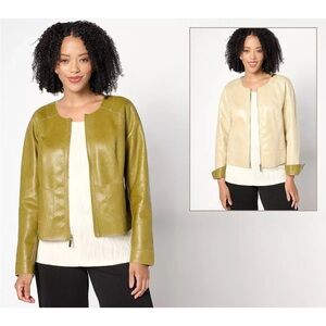 Attitudes by Renee 1X Reversible Faux Leather Jacket Golden Olive NWT